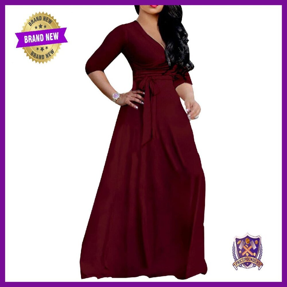Plus Size Maxi Dress with Pockets 3/4 Sleeves Summer Beach Sundress
